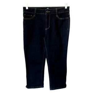 St. John's Bay Women's Mid Rise Dark Wash Stretch Blue Jean Capri Pants Size 8